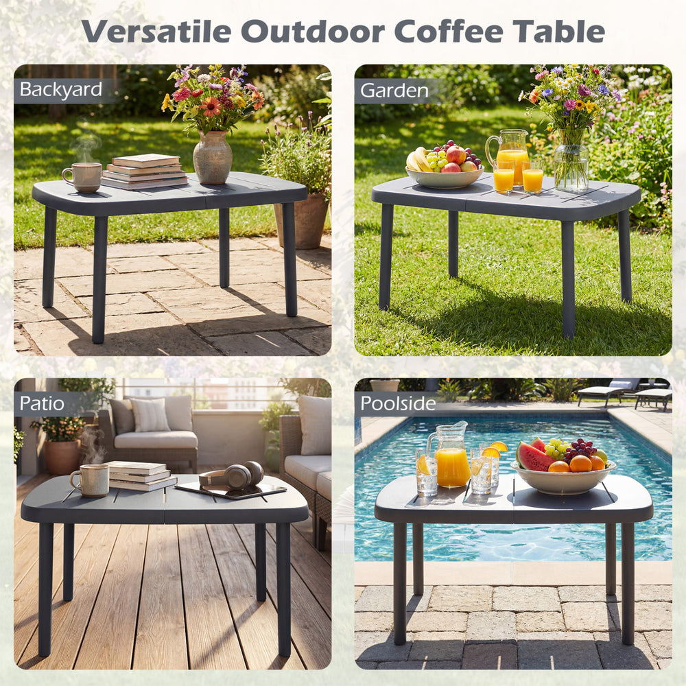 Rectangular gray patio storage side table with aluminum alloy rods, perfect for outdoor use in backyard, garden, or.