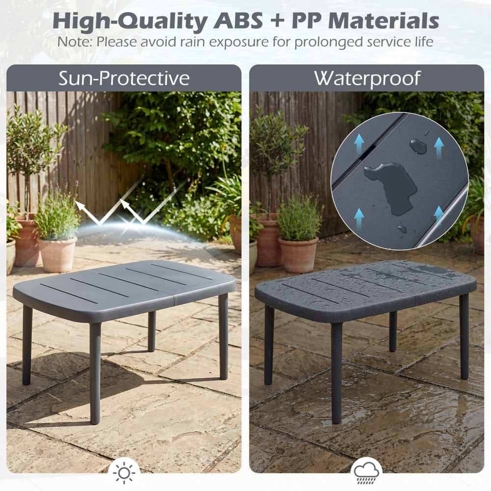 Rectangular gray patio storage side table with aluminum alloy rods, sun-protective and waterproof for outdoor use.