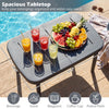 Rectangular gray patio side table with spacious tabletop, ideal for beverages, snacks, and plants by the poolside.