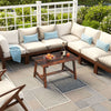 Solid wood patio table with slatted tabletop, featuring a brown finish, perfect for garden or balcony use.