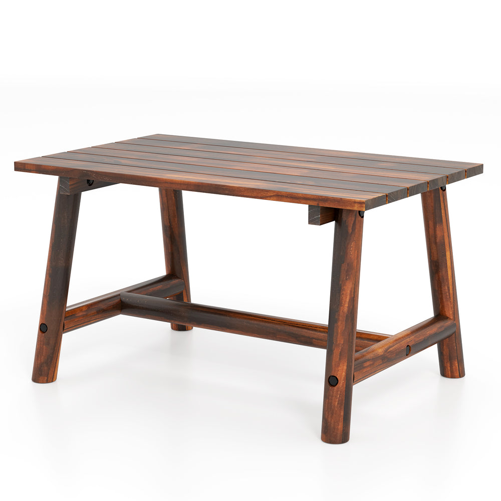 Solid wood patio table with slatted tabletop, made of pine and fir, ideal for garden or balcony use.