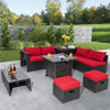 9 Pieces Patio Furniture Set with 32” Fire Pit Table and 50000 BTU Square Propane Fire Pit-Red - Gallery View 1 of 13