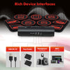 Electronic drum set with built-in stereo speakers, featuring various rhythms and MIDI support for versatile music.