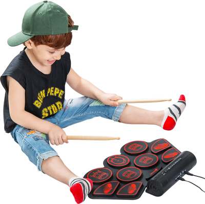 Costway Kids Electronic Drum Set Red 9-Pad 95471362 New