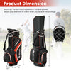 Lightweight red golf stand bag with 14-way top dividers, 6 pockets, and adjustable shoulder strap for easy carrying.