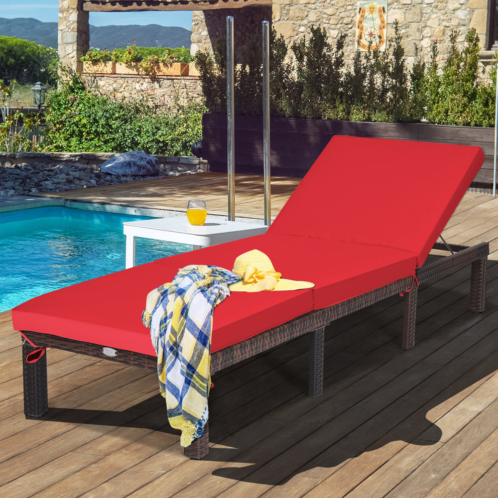 Outdoor Rattan Adjustable Cushioned Chaise-Red - Gallery View 1 of 12