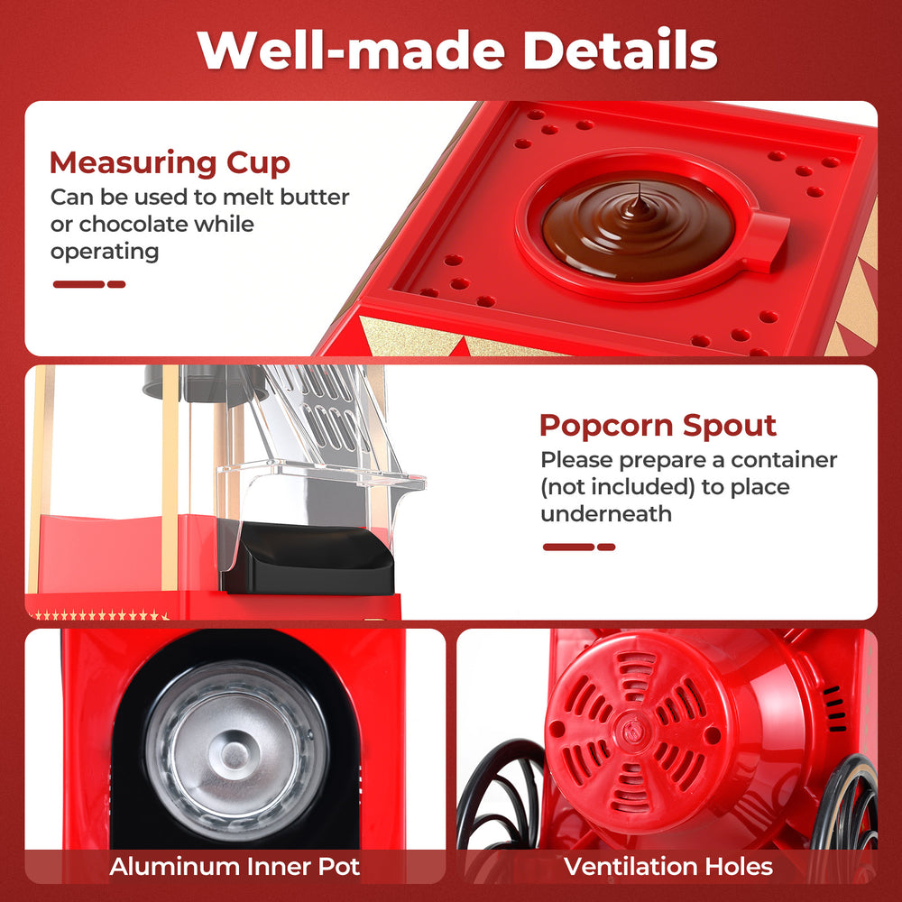 Close-up of the Retro Hot Air Popcorn Maker's aluminum inner pot and ventilation holes for efficient popping.