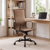 Ribbed Office Chair High Back PU Leather for Home Office with Adjustable Height-Brown - Gallery View 1 of 9