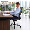 Ergonomic high back office chair in brown PU leather with adjustable height, providing neck, back, and lumbar support.