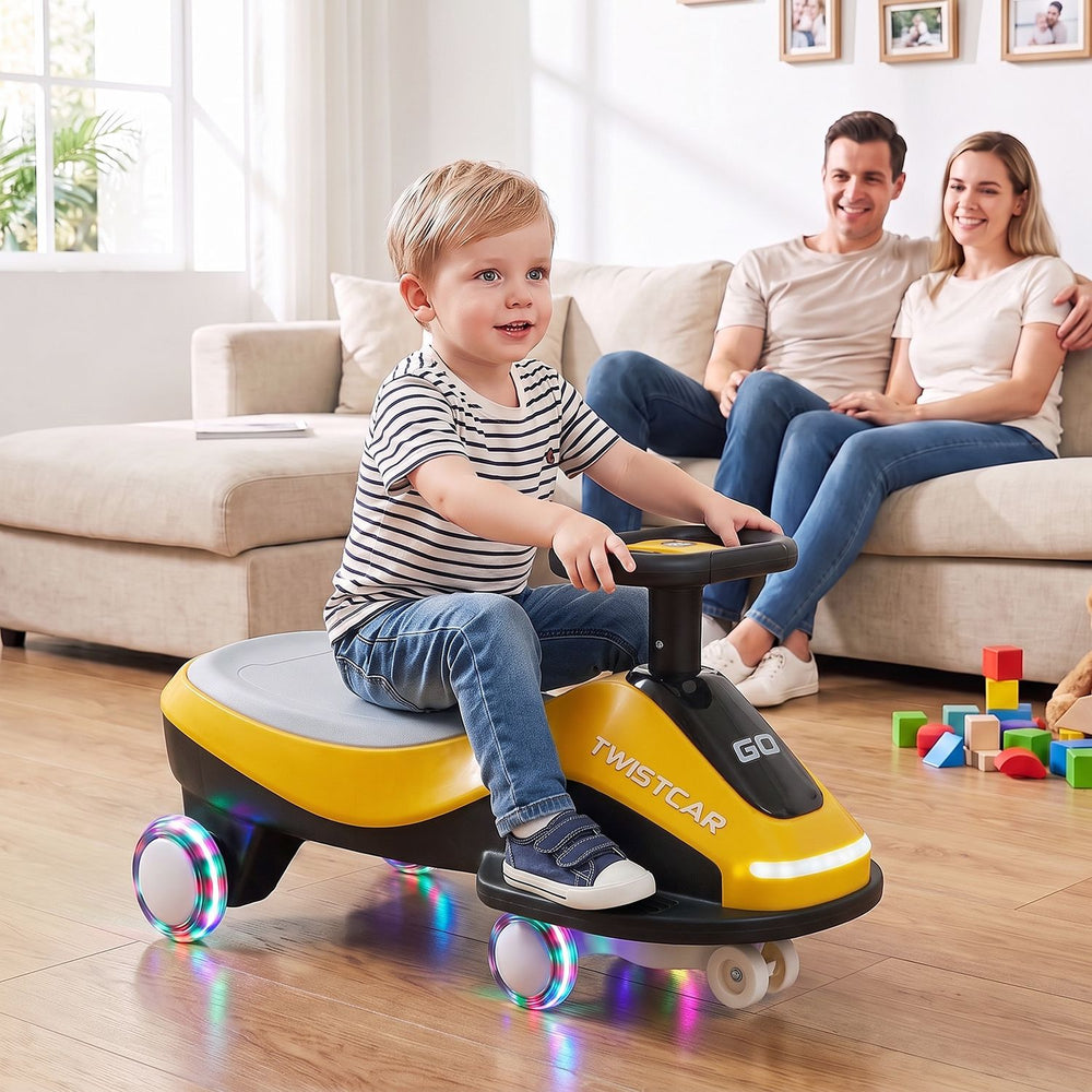 Ride On Car with Flashing Wheels Front Light and Music Speaker for Age 3+ Years Old-Yellow - Gallery View 1 of 10