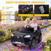 Black LEXUS GX550 ride on car with control panel, accelerator pedal, and kids enjoying a drive in a scenic setting.