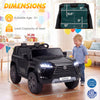 Black licensed LEXUS GX550 ride-on car for kids, featuring dimensions, safety belt, and remote control for ages 3+.