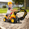 Ride-on push car bulldozer toy with working shovel, safety helmet, and shockproof tires for outdoor fun.