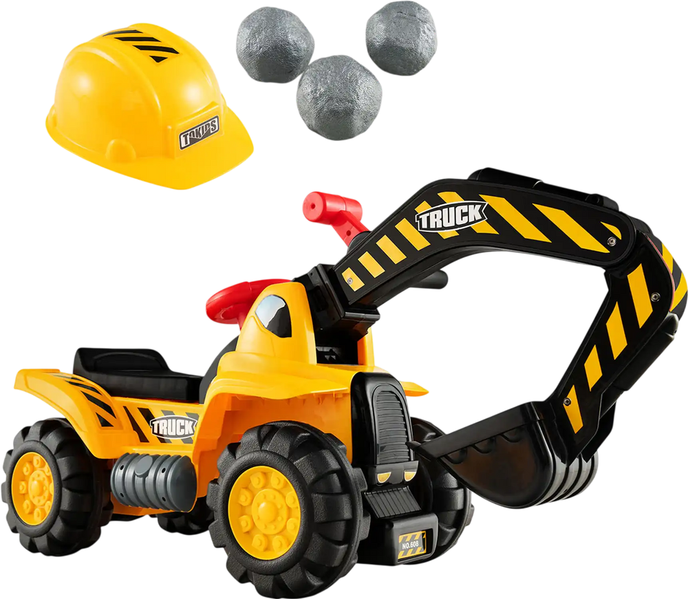 Ride on Push Car Bulldozer Digger Toy with Safety Helmet and Working Shovel
