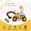 Ride-on push car bulldozer digger toy with safety helmet, working shovel, and ample storage for kids' essentials.