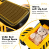 Wide anti-slip seat and under seat storage space on the ride-on push car bulldozer toy for kids' essentials.