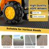 Close-up of the ride-on bulldozer toy with HDPE wheels, designed for various road surfaces and toddler safety.