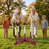 Ring toss game featuring a painted solid wood frame and six rope rings, perfect for outdoor family fun.
