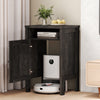 Gray robot vacuum storage cabinet featuring a spacious top shelf and anti-slip foot pads, perfect for living room or.