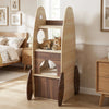 Large wooden Rocket Cat Tree with multi-level design, private condo, and top perch for indoor cats.