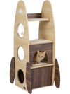 Rocket cat tree with multi-level design, natural wood finish, and private condo for indoor cats' exploration and play.
