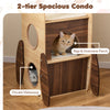 2-tier wooden cat tower with private hideaway and nap perch, designed for indoor cats to explore and relax.