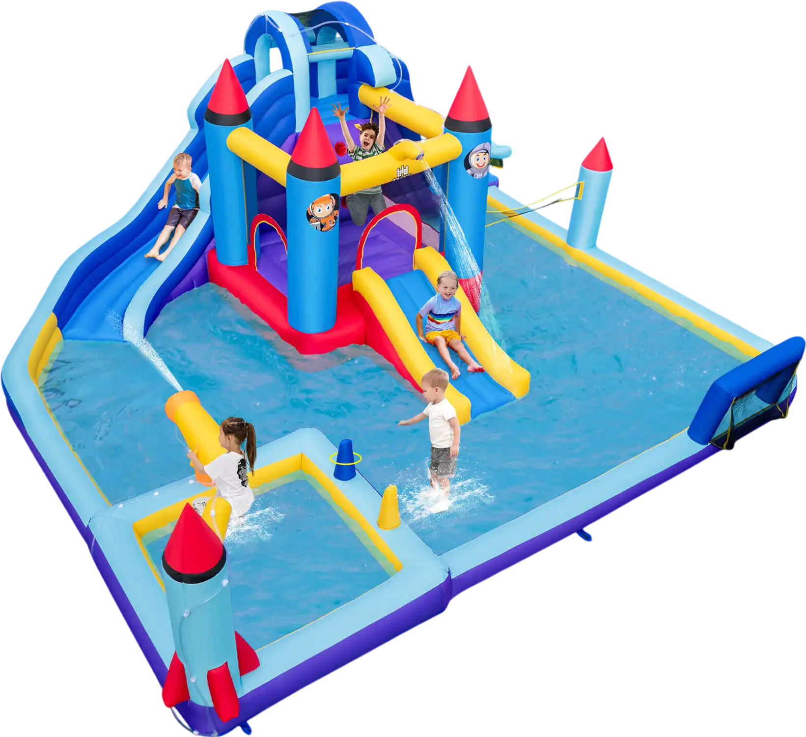 Costway Rocket Theme Inflatable Water Slide Park w/ 950W Blower 74326915 New
