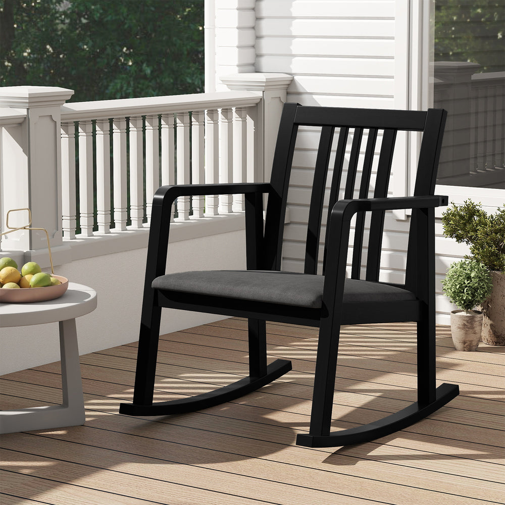 Rocking Chair with Slatted Back and Curved Armrests-Black - Gallery View 1 of 10