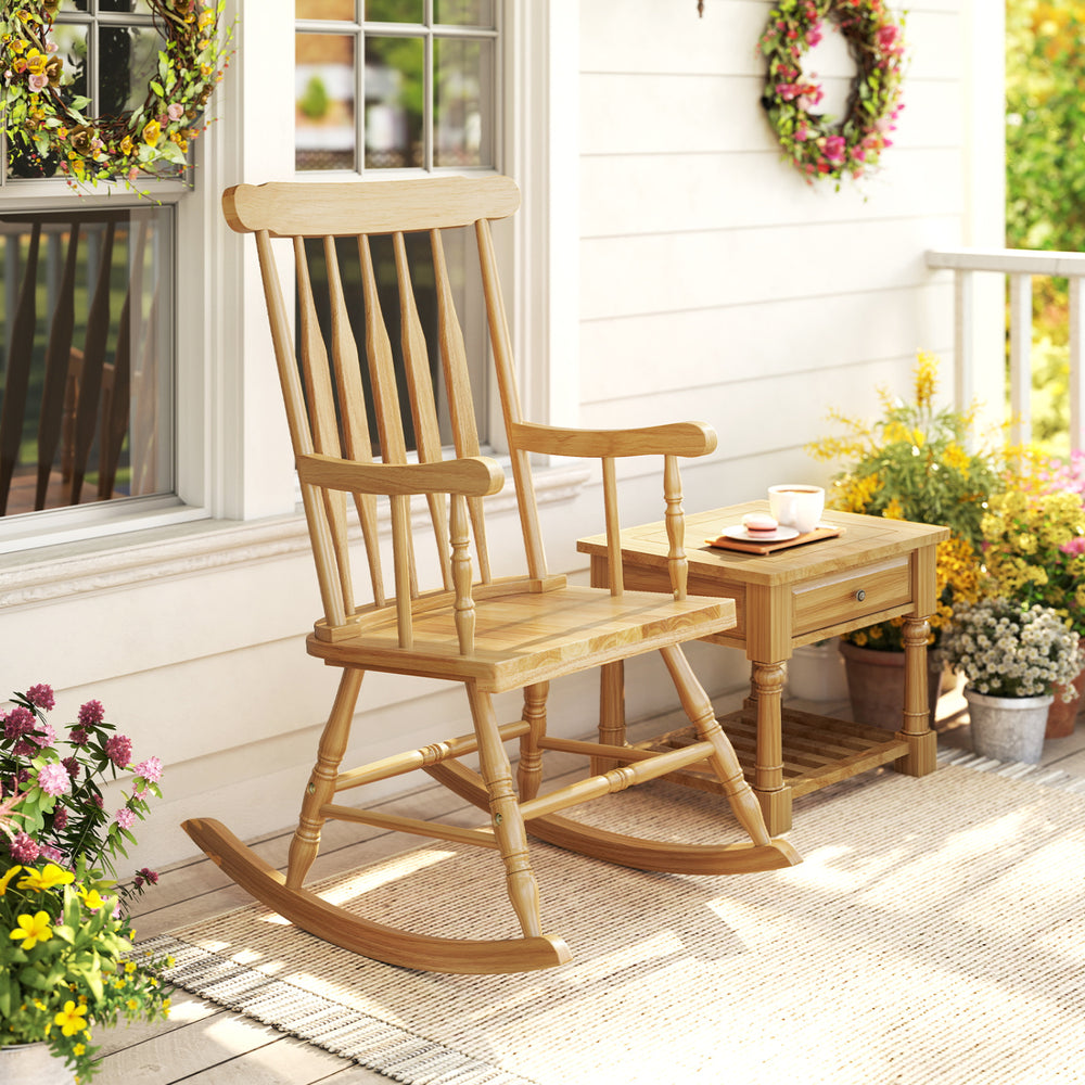 Rocking Chair with Solid Wooden Frame for Garden and Patio-Natural - Gallery View 1 of 7