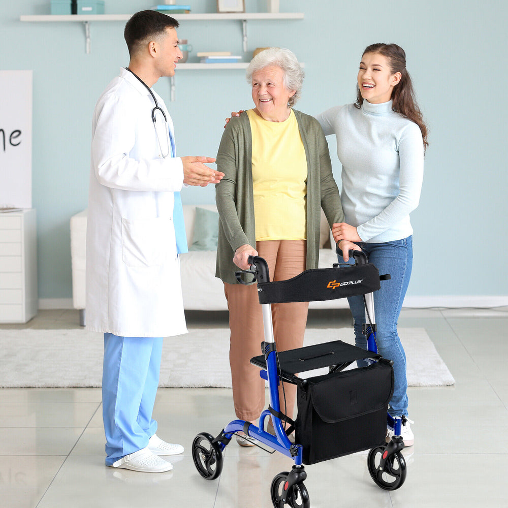 Folding Aluminum Rollator Walker with 8 inch Wheels and Seat-Blue - Gallery View 1 of 10