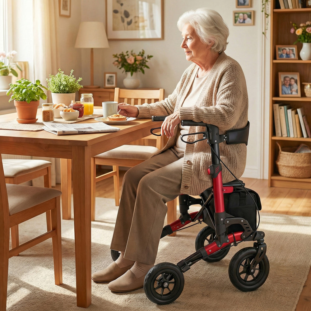 Rollator Walker for Seniors Folding Rolling Walker with Seat-Red - Gallery View 1 of 9