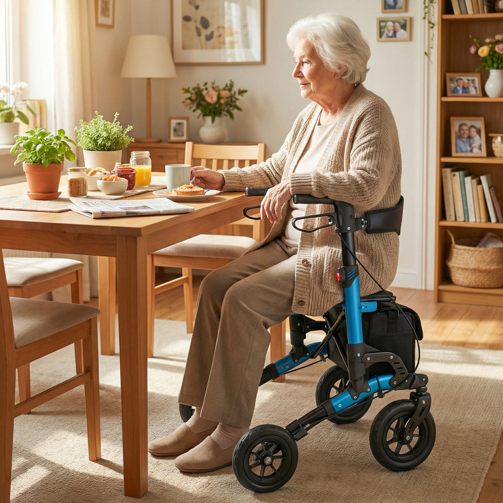 Rollator Walker for Seniors Folding Rolling Walker with Seat-Blue - Gallery View 1 of 10