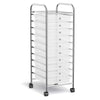 10-drawer rolling storage cart with chrome plated steel frame and clear drawers, ideal for organizing supplies in any.
