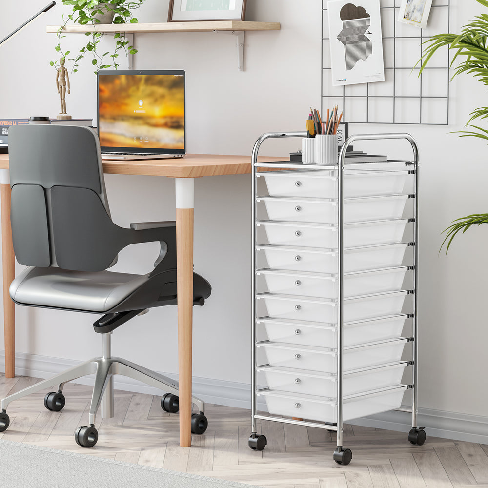 10 Drawer Rolling Storage Cart Organizer with 4 Universal Casters-Clear - Gallery View 1 of 12