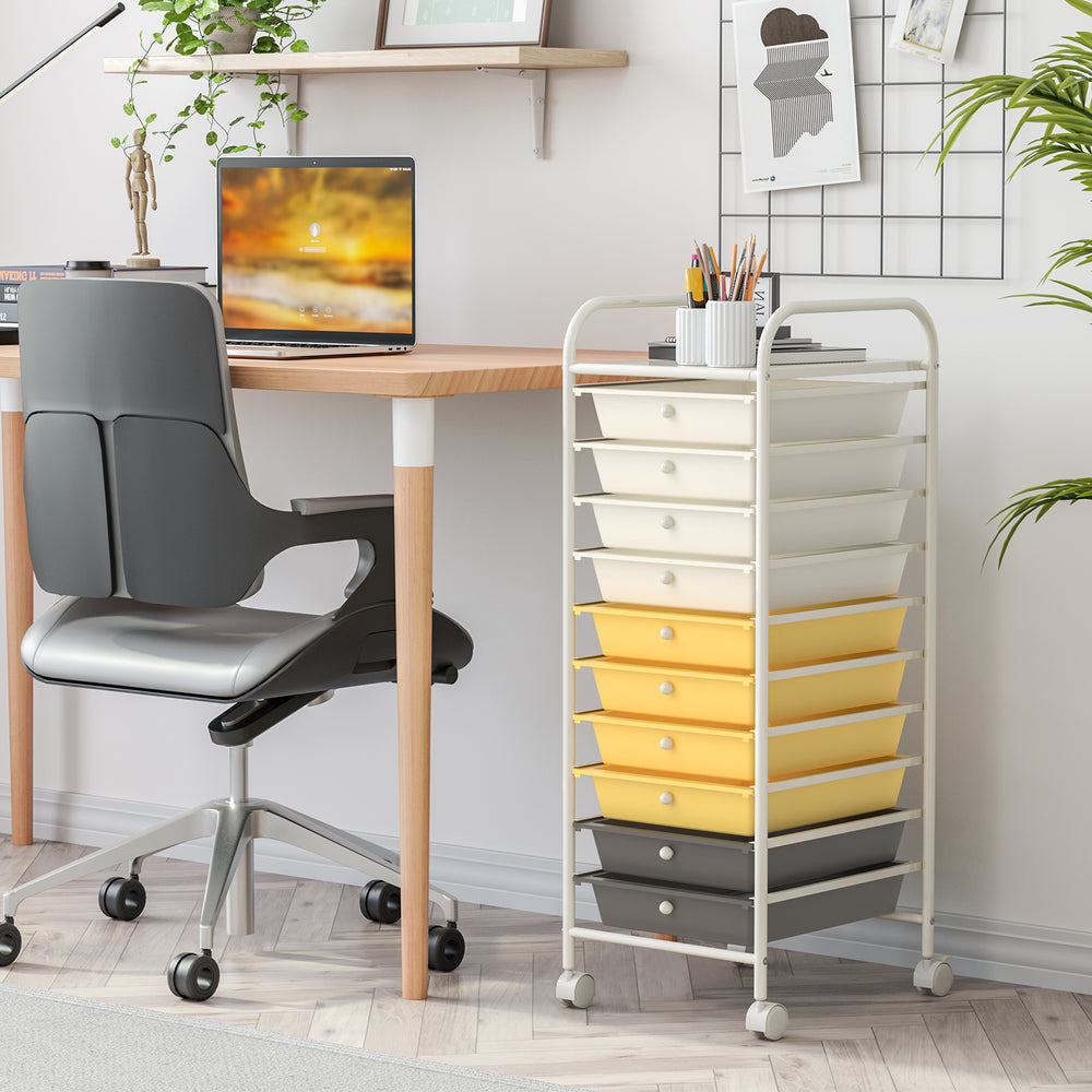 10 Drawer Rolling Storage Cart Organizer with 4 Universal Casters-Yellow - Gallery View 1 of 12