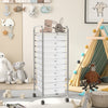 10-drawer rolling storage cart with chrome frame and clear drawers, perfect for organizing supplies in any room.