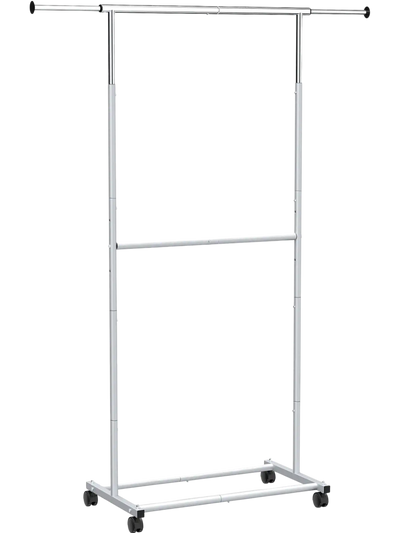 Costway Rolling Clothes Rack Double-Rod Extendable Garment Stand 22752016 New