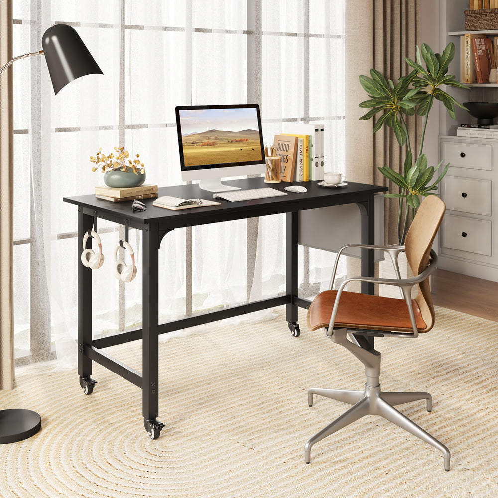Rolling Computer Desk with Headphone Hooks and Lockable Wheels for Home Office - Gallery View 3 of 9