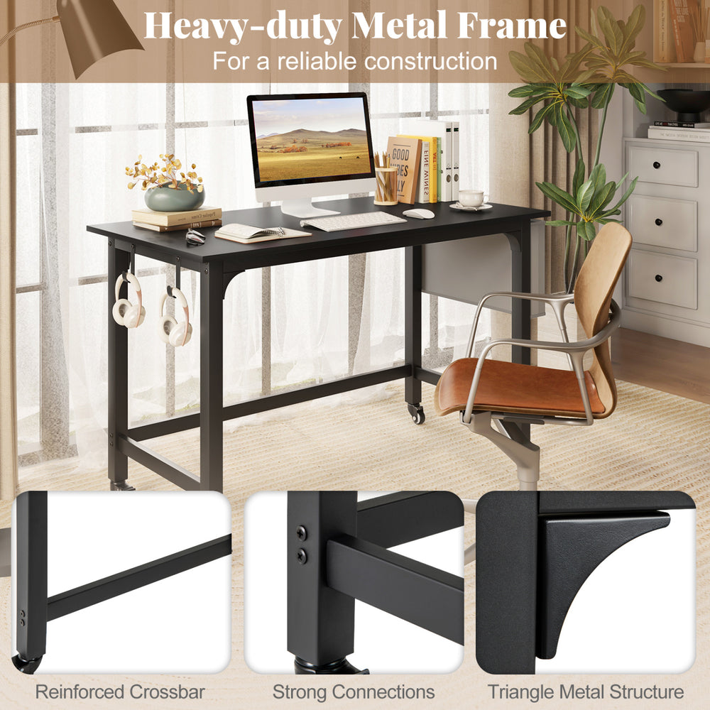 Rolling Computer Desk with Headphone Hooks and Lockable Wheels for Home Office - Gallery View 6 of 9