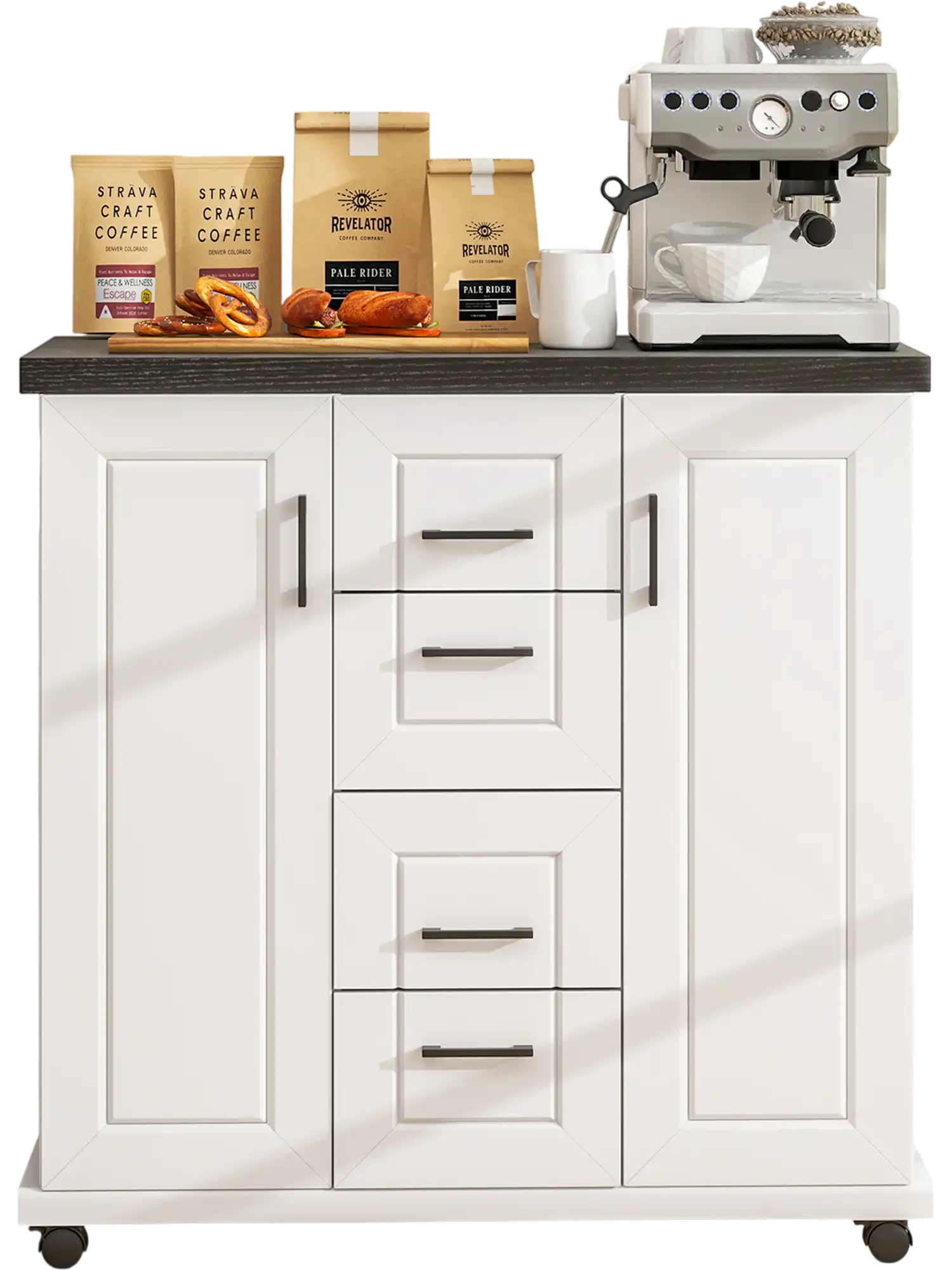 Costway Rolling Kitchen Island Cart with Storage Cabinets White 945238716 New