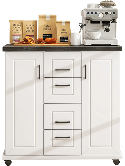 Costway Rolling Kitchen Island Cart with Storage Cabinets White 945238716 New