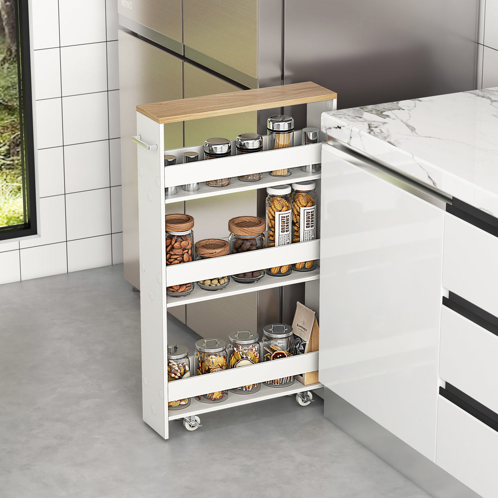 Narrow Mobile Serving Cart with Open Shelves for Kitchen Bathroom Living Room-White - Gallery View 1 of 10