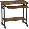 Rolling laptop table in rustic brown with smooth metal slides for easy keyboard tray access and sturdy construction for.