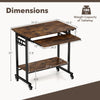 Rolling laptop table in rustic brown with pull-out keyboard tray, dimensions, and weight capacity for versatile.