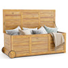 Rolling patio wooden deck box with 48-gal capacity, made of acacia wood, featuring wheels and side handle for easy.