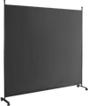 Dark gray 6 feet rolling room divider with sturdy metal frame and smooth wheels, ideal for home or office use.