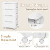 Rolling storage cabinet with 5 drawers, elevated design, and 4 universal wheels for easy movement and accessibility.
