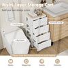 Multi-layer rolling storage cabinet with 5 drawers, dual handle design, and universal wheels for easy mobility.