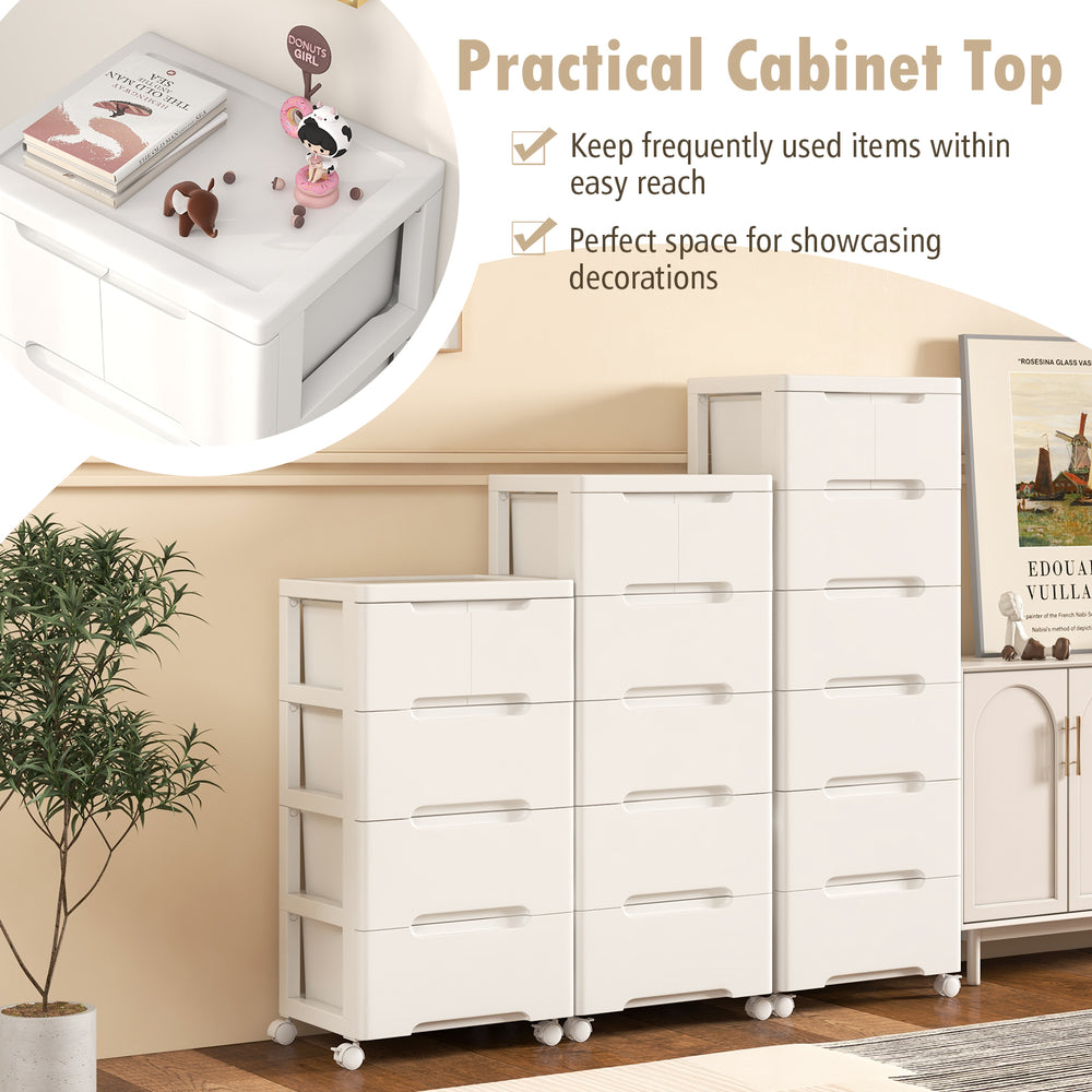 Rolling storage cabinet with 5 drawers, practical top for easy access, made of stain-proof PP material, ideal for.