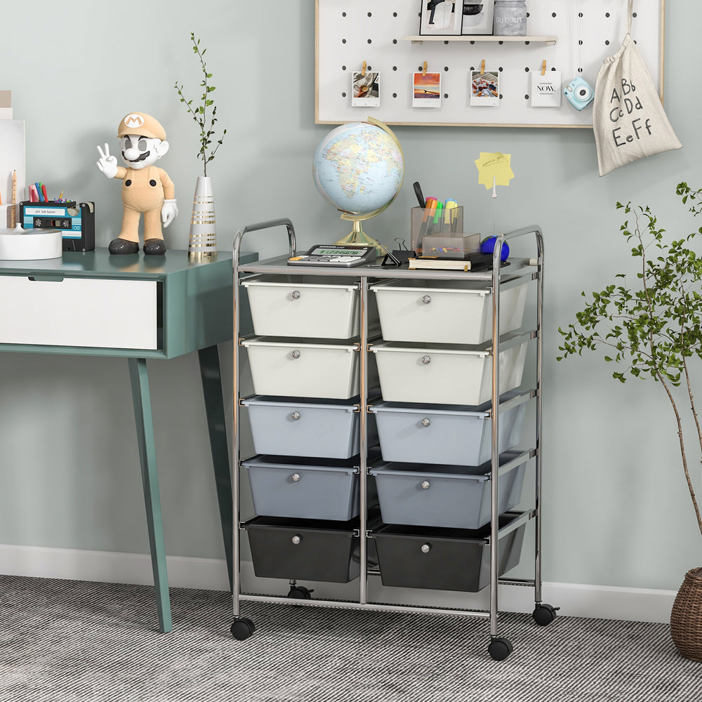 10-Drawer Rolling Storage Cart-Beige & Gray - Gallery View 1 of 10